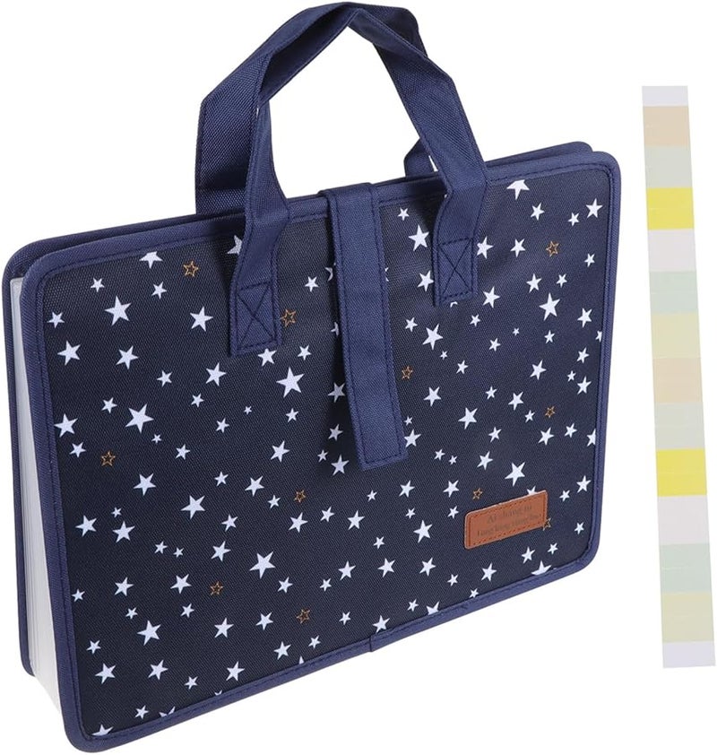 HANABASS Oxford Cloth Expanding File Folder A4 Document Storage Bag Organizer Multi Pocket Holder Star Pattern - Image 1